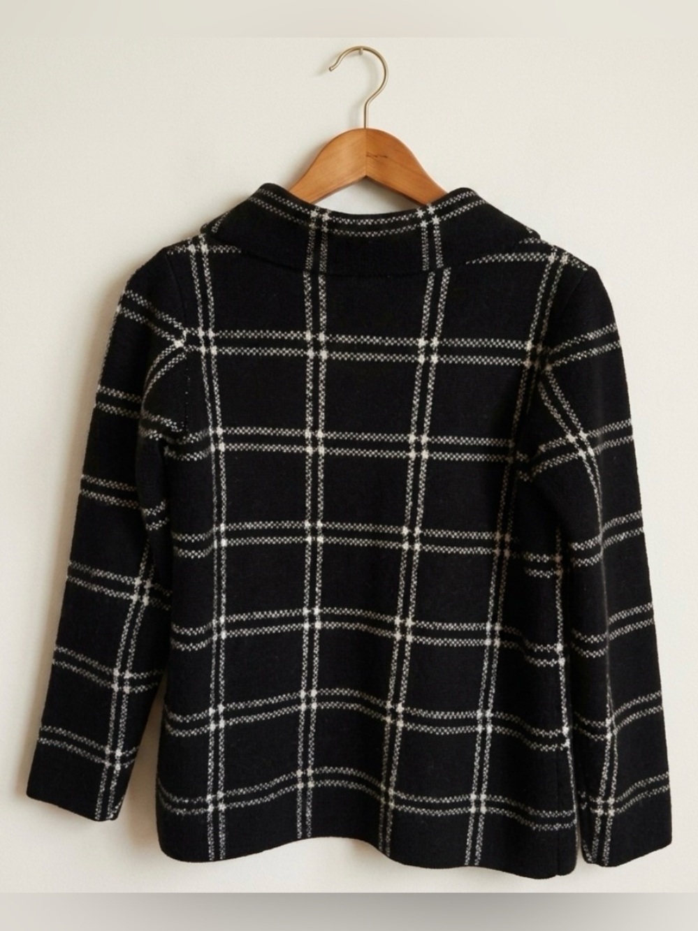 Cleo Plaid Knit Coatigan Blazer Cardigan Women’s Small Black White - Picture 3 of 5